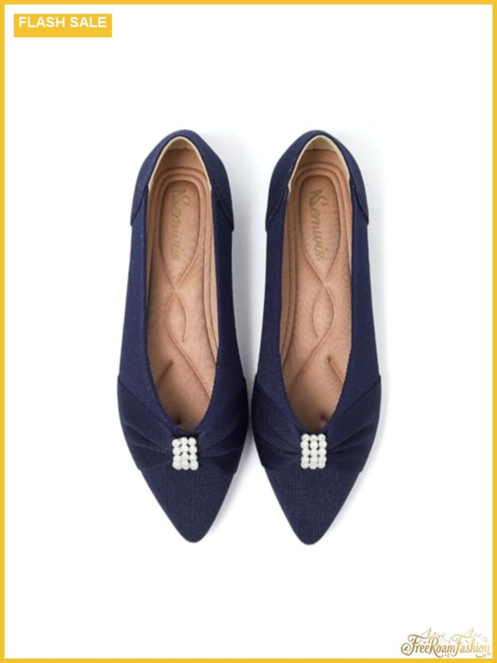 Pointed Toe Pearl Ballet Flats Memory Foam Slip Resistant
